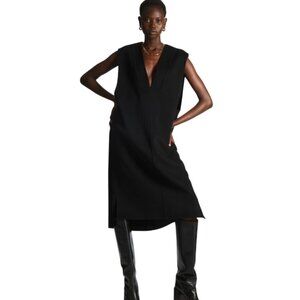 COS Wool Oversized V-Neck Midi Dress Womens 8 Black Sleeveless Popover Relaxed